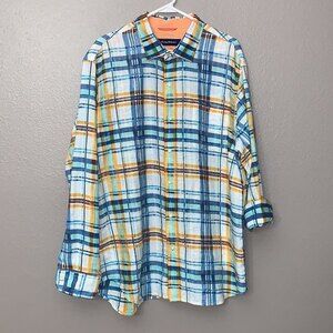 Tommy Bahamas Men's XL Linen Plaid long sleeve Button down shirt spring Summer